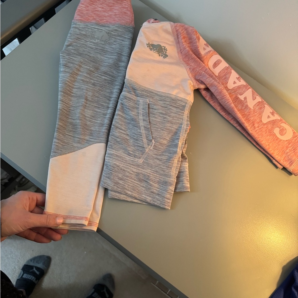 Roots Pink and Gray Matching Leggings Set